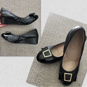 Cole Haan Black Wedge Ballet Flats with Gold Buckle